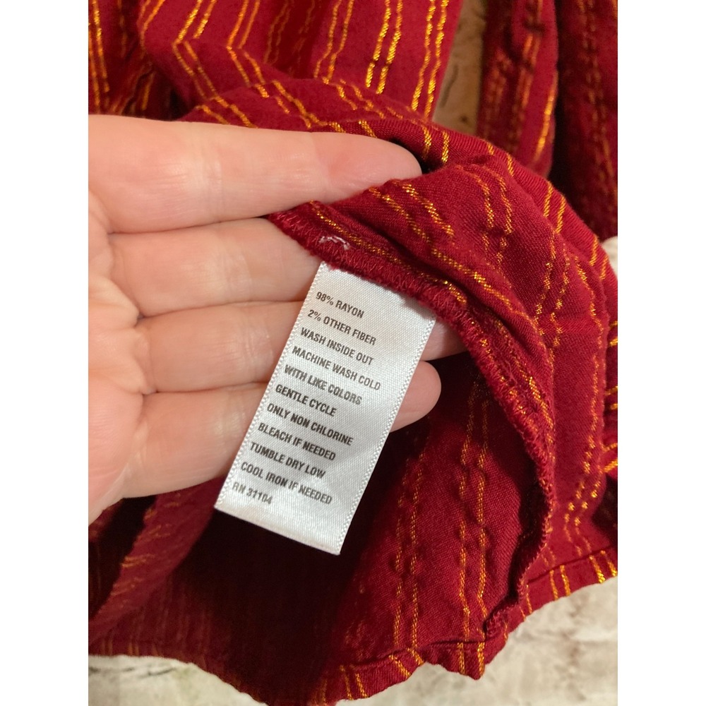 New Directions Babydoll Top Womens Large Maroon & Gold Glitter Striped Popover - Picture 12 of 13